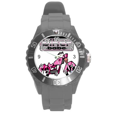 Biker Babe Round Plastic Sport Watch (L) from ArtsNow.com Front