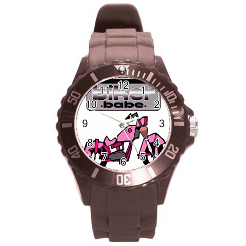 Biker Babe Round Plastic Sport Watch (L) from ArtsNow.com Front