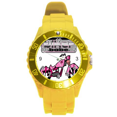 Biker Babe Round Plastic Sport Watch (L) from ArtsNow.com Front