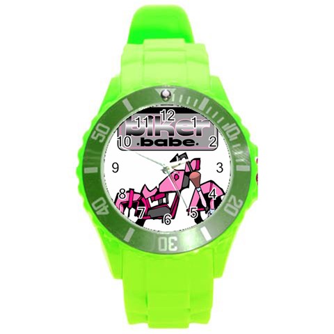 Biker Babe Round Plastic Sport Watch (L) from ArtsNow.com Front