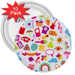 hipster kawaii  3  Button (10 pack)