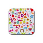 hipster kawaii  Rubber Coaster (Square)