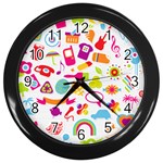 hipster kawaii  Wall Clock (Black)