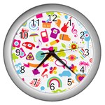 hipster kawaii  Wall Clock (Silver)