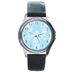 Blue Victorian Skulls Round Metal Watch