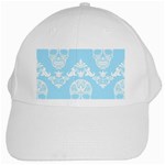 Blue Victorian Skulls White Cap