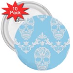 Blue Victorian Skulls 3  Button (10 pack)