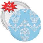 Blue Victorian Skulls 3  Button (100 pack)