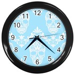 Blue Victorian Skulls Wall Clock (Black)