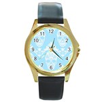 Blue Victorian Skulls Round Gold Metal Watch