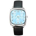 Blue Victorian Skulls Square Metal Watch