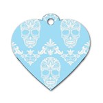 Blue Victorian Skulls Dog Tag Heart (One Side)