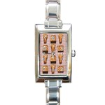 Gingham Chicken Waffles Rectangle Italian Charm Watch