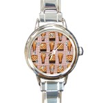 Gingham Chicken Waffles Round Italian Charm Watch