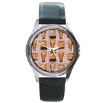 Gingham Chicken Waffles Round Metal Watch