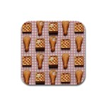 Gingham Chicken Waffles Rubber Square Coaster (4 pack)