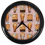 Gingham Chicken Waffles Wall Clock (Black)