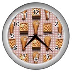 Gingham Chicken Waffles Wall Clock (Silver)