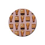 Gingham Chicken Waffles Rubber Coaster (Round)