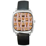 Gingham Chicken Waffles Square Metal Watch