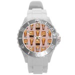 Gingham Chicken Waffles Round Plastic Sport Watch (L)