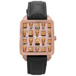 Gingham Chicken Waffles Rose Gold Leather Watch 