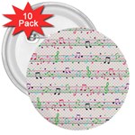 Rainbow Music Notes 3  Button (10 pack)