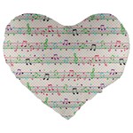 Rainbow Music Notes Large 19  Premium Heart Shape Cushion