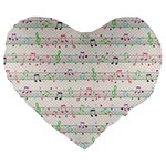 Rainbow Music Notes Large 19  Premium Flano Heart Shape Cushion