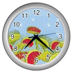 Blue Fly Trap Wall Clock (Silver)