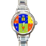 Kwanzaa Colorblock Round Italian Charm Watch