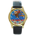 Xmas Witch Befana Round Gold Metal Watch