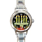 black Happy Kwanzaa  Round Italian Charm Watch