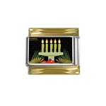 black Happy Kwanzaa  Gold Trim Italian Charm (9mm)