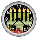 black Happy Kwanzaa  Wall Clock (Silver)