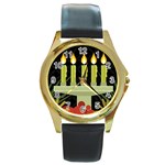 black Happy Kwanzaa  Round Gold Metal Watch