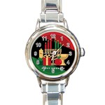 diagonal stripe Happy Kwanzaa Round Italian Charm Watch