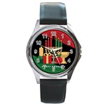 diagonal stripe Happy Kwanzaa Round Metal Watch