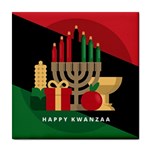 diagonal stripe Happy Kwanzaa Tile Coaster