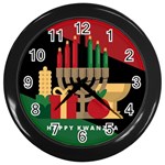 diagonal stripe Happy Kwanzaa Wall Clock (Black)