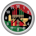 diagonal stripe Happy Kwanzaa Wall Clock (Silver)