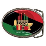 diagonal stripe Happy Kwanzaa Belt Buckle