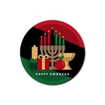 diagonal stripe Happy Kwanzaa Rubber Coaster (Round)