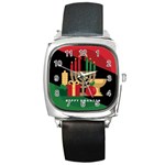 diagonal stripe Happy Kwanzaa Square Metal Watch