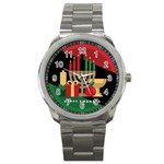 diagonal stripe Happy Kwanzaa Sport Metal Watch