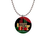 diagonal stripe Happy Kwanzaa 1  Button Necklace