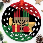 diagonal stripe Happy Kwanzaa Ornament (Round Filigree)