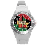 diagonal stripe Happy Kwanzaa Round Plastic Sport Watch (L)