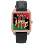 diagonal stripe Happy Kwanzaa Rose Gold Leather Watch 