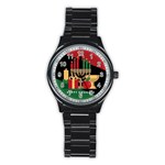 diagonal stripe Happy Kwanzaa Stainless Steel Round Watch